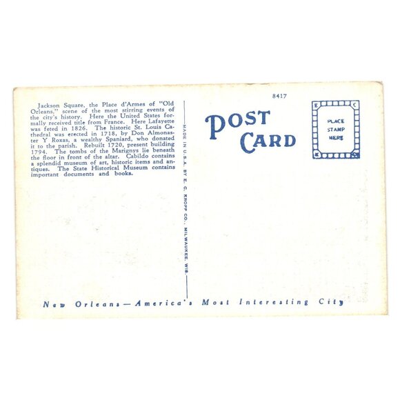 Jackson Square New Orleans Postcard St Louis Cathedral Cabildo State Museum - Picture 2 of 2